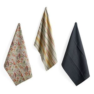 Kitchen Towels Set of 3 Cotton Beige and Black